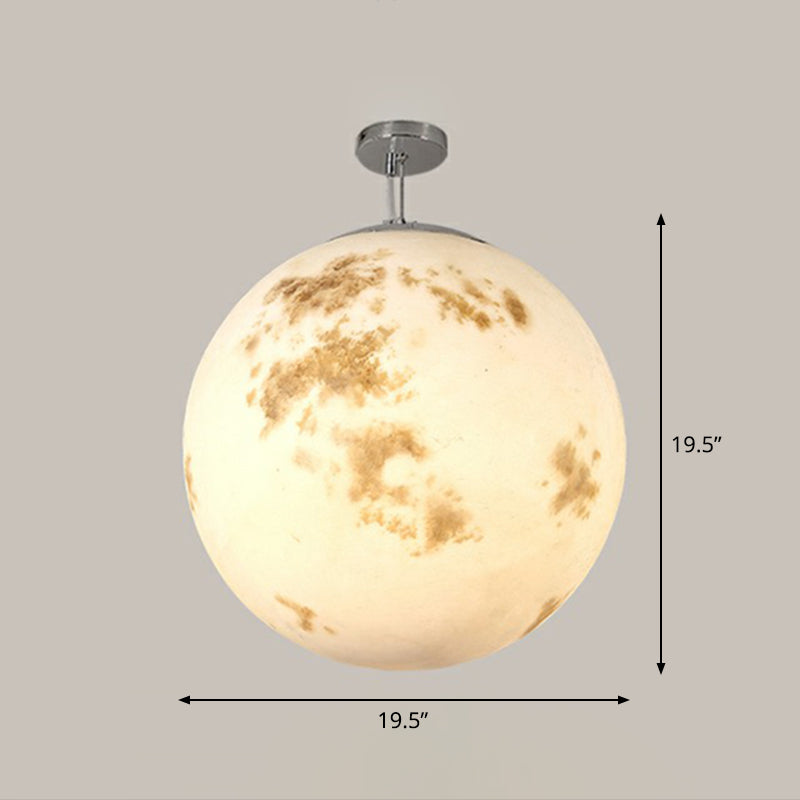 White Moon Suspension Lighting Nordic Single-Bulb Resin Pendant Light for Restaurant White 19.5" Clearhalo 'Ceiling Lights' 'Modern Pendants' 'Modern' 'Pendant Lights' 'Pendants' Lighting' 2353828