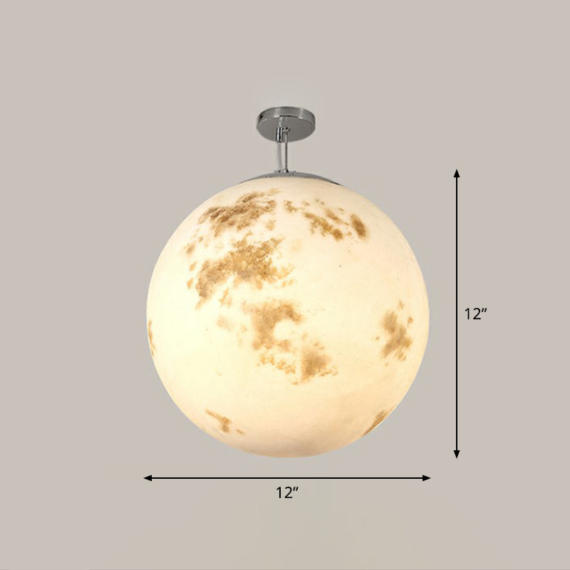 White Moon Suspension Lighting Nordic Single-Bulb Resin Pendant Light for Restaurant White 12" Clearhalo 'Ceiling Lights' 'Modern Pendants' 'Modern' 'Pendant Lights' 'Pendants' Lighting' 2353830