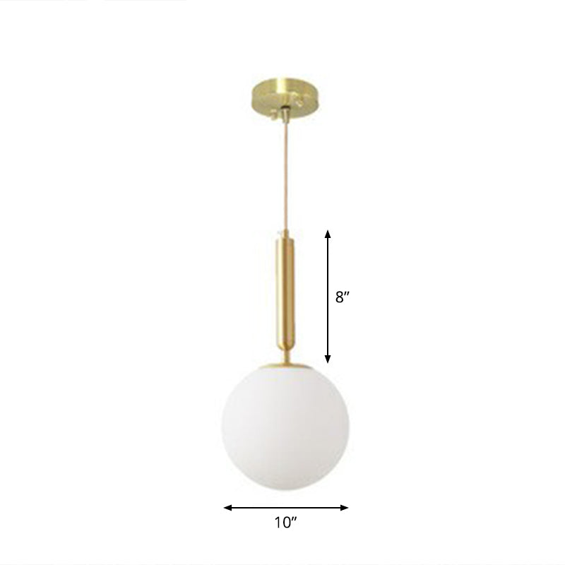 Ball Dining Room Pendulum Light White Glass 1-Head Simple Pendant Lighting in Brass Brass 10" Clearhalo 'Ceiling Lights' 'Modern Pendants' 'Modern' 'Pendant Lights' 'Pendants' Lighting' 2353833