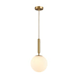 Ball Dining Room Pendulum Light White Glass 1-Head Simple Pendant Lighting in Brass Clearhalo 'Ceiling Lights' 'Modern Pendants' 'Modern' 'Pendant Lights' 'Pendants' Lighting' 2353839