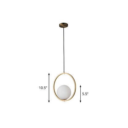 Ball Opaque Glass Ceiling Suspension Lamp Simplicity Single Brass Drop Pendant with Metal Ring Brass 10.5" Clearhalo 'Ceiling Lights' 'Modern Pendants' 'Modern' 'Pendant Lights' 'Pendants' Lighting' 2353853