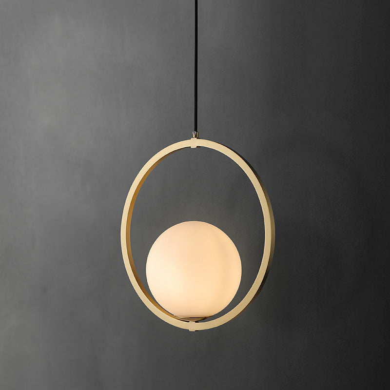 Ball Opaque Glass Ceiling Suspension Lamp Simplicity Single Brass Drop Pendant with Metal Ring Clearhalo 'Ceiling Lights' 'Modern Pendants' 'Modern' 'Pendant Lights' 'Pendants' Lighting' 2353856