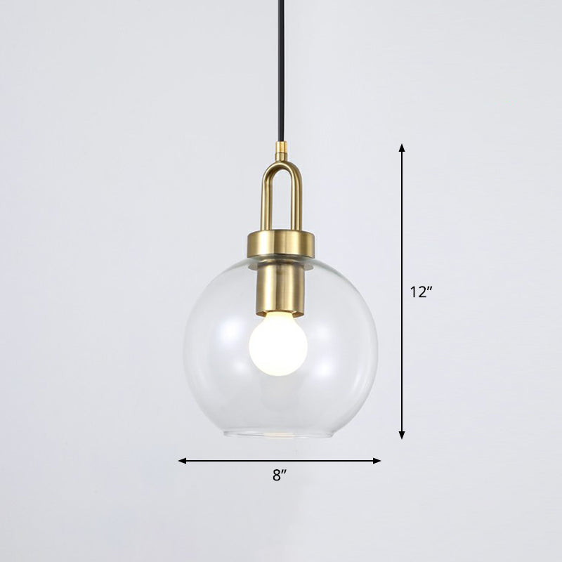 Sphere Pendant Light Fixture Simple Style Glass 1 Head Brass Finish Ceiling Lamp for Dining Room White Clearhalo 'Ceiling Lights' 'Glass shade' 'Glass' 'Modern Pendants' 'Modern' 'Pendant Lights' 'Pendants' Lighting' 2353859