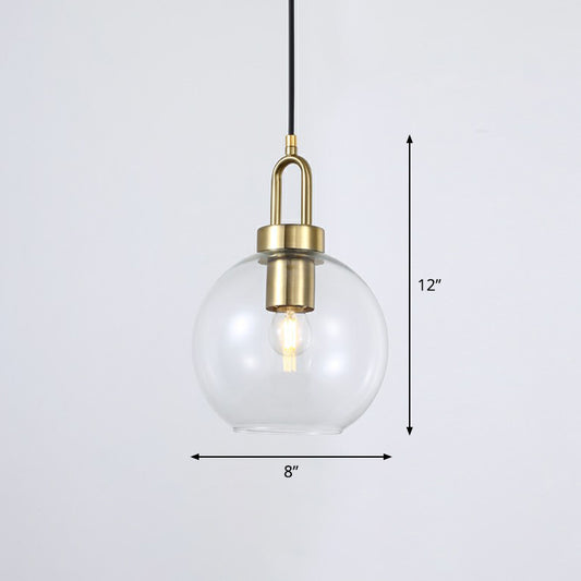 Sphere Pendant Light Fixture Simple Style Glass 1 Head Brass Finish Ceiling Lamp for Dining Room Clear Clearhalo 'Ceiling Lights' 'Glass shade' 'Glass' 'Modern Pendants' 'Modern' 'Pendant Lights' 'Pendants' Lighting' 2353860