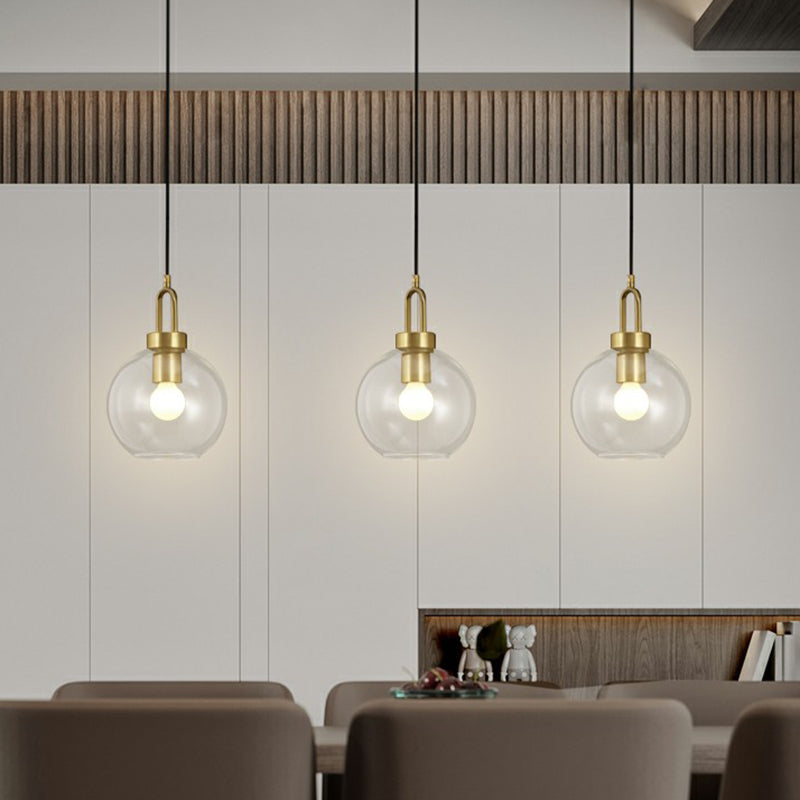 Sphere Pendant Light Fixture Simple Style Glass 1 Head Brass Finish Ceiling Lamp for Dining Room Clearhalo 'Ceiling Lights' 'Glass shade' 'Glass' 'Modern Pendants' 'Modern' 'Pendant Lights' 'Pendants' Lighting' 2353862
