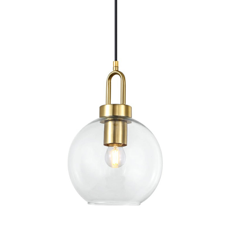 Sphere Pendant Light Fixture Simple Style Glass 1 Head Brass Finish Ceiling Lamp for Dining Room Clearhalo 'Ceiling Lights' 'Glass shade' 'Glass' 'Modern Pendants' 'Modern' 'Pendant Lights' 'Pendants' Lighting' 2353864