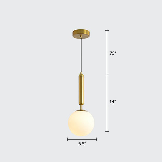 Nordic Ball Shaped Pendant Lamp Opal Glass 1-Light Bedside Hanging Light Fixture Gold Clearhalo 'Ceiling Lights' 'Modern Pendants' 'Modern' 'Pendant Lights' 'Pendants' Lighting' 2353869