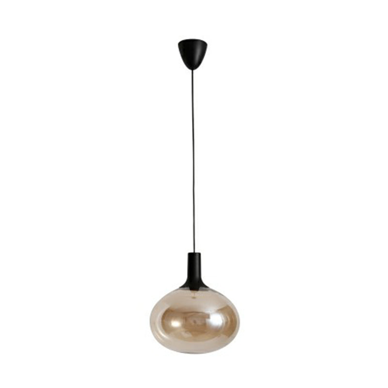 Elliptical Glass Suspended Lighting Fixture Modern Single Black Hanging Lamp for Restaurant Beige Clearhalo 'Ceiling Lights' 'Modern Pendants' 'Modern' 'Pendant Lights' 'Pendants' Lighting' 2353880