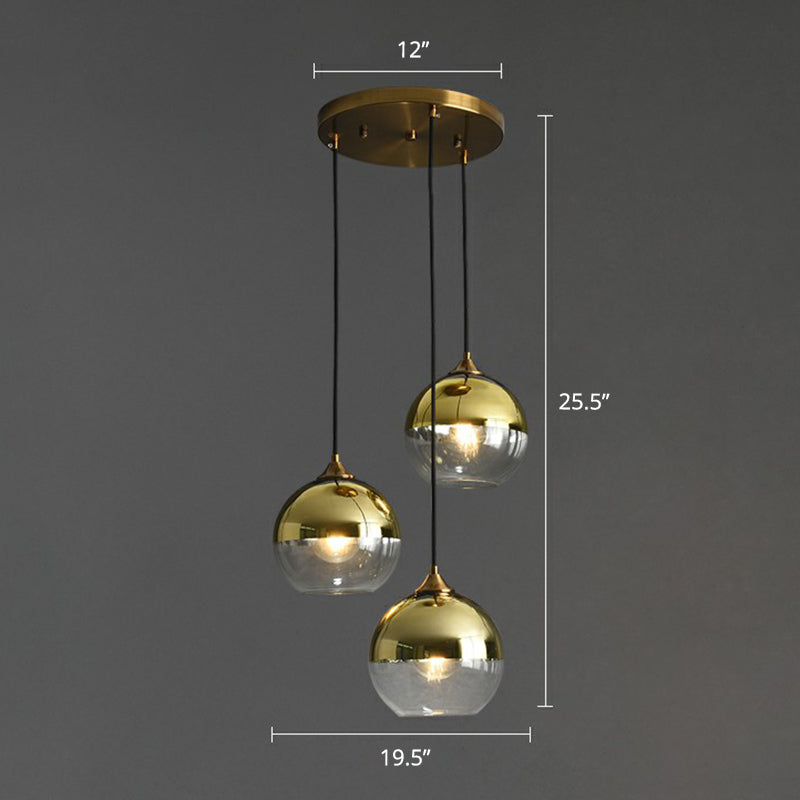 Postmodern Spherical Multi Ceiling Lamp Glass 3-Light Dining Room Suspension Pendant Light Gold Round Clearhalo 'Ceiling Lights' 'Modern Pendants' 'Modern' 'Pendant Lights' 'Pendants' Lighting' 2353917
