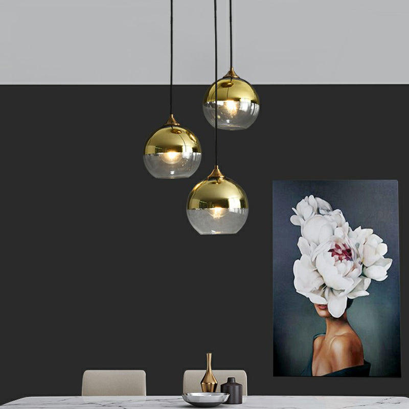 Postmodern Spherical Multi Ceiling Lamp Glass 3-Light Dining Room Suspension Pendant Light Clearhalo 'Ceiling Lights' 'Modern Pendants' 'Modern' 'Pendant Lights' 'Pendants' Lighting' 2353920