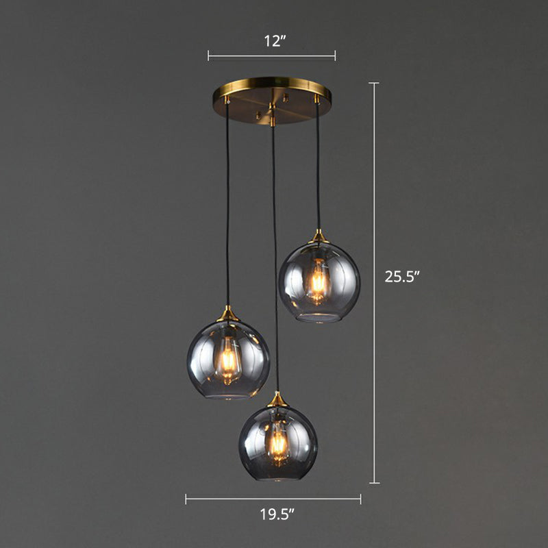 Postmodern Spherical Multi Ceiling Lamp Glass 3-Light Dining Room Suspension Pendant Light Smoke Gray Round Clearhalo 'Ceiling Lights' 'Modern Pendants' 'Modern' 'Pendant Lights' 'Pendants' Lighting' 2353924