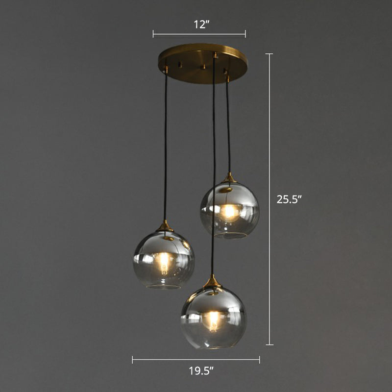 Postmodern Spherical Multi Ceiling Lamp Glass 3-Light Dining Room Suspension Pendant Light Silver Round Clearhalo 'Ceiling Lights' 'Modern Pendants' 'Modern' 'Pendant Lights' 'Pendants' Lighting' 2353925