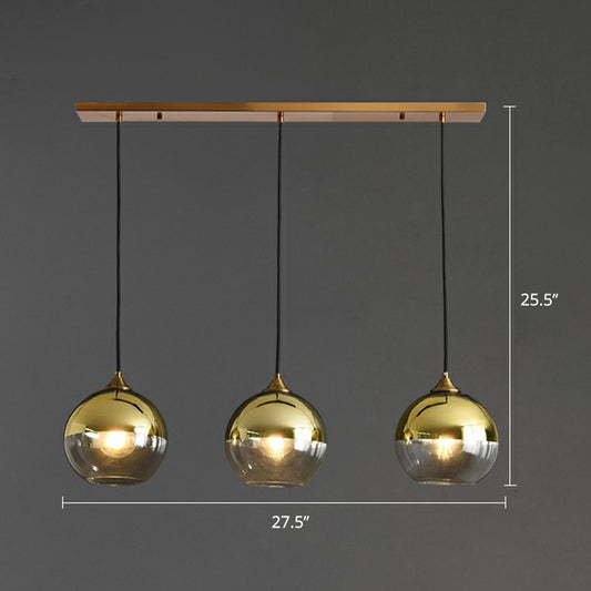 Postmodern Spherical Multi Ceiling Lamp Glass 3-Light Dining Room Suspension Pendant Light Gold Linear Clearhalo 'Ceiling Lights' 'Modern Pendants' 'Modern' 'Pendant Lights' 'Pendants' Lighting' 2353926