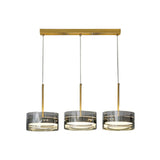 Gold Drum Shaped LED Hanging Ceiling Light Postmodern 3 Heads Glass Pendant Lighting Fixture Clearhalo 'Ceiling Lights' 'Modern Pendants' 'Modern' 'Pendant Lights' 'Pendants' Lighting' 2353931