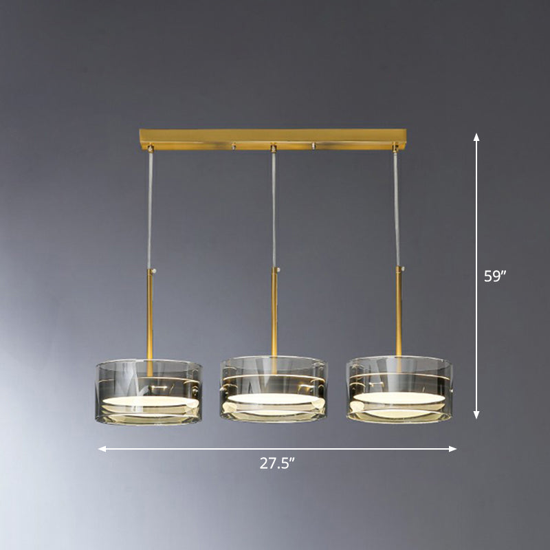 Gold Drum Shaped LED Hanging Ceiling Light Postmodern 3 Heads Glass Pendant Lighting Fixture Clearhalo 'Ceiling Lights' 'Modern Pendants' 'Modern' 'Pendant Lights' 'Pendants' Lighting' 2353932