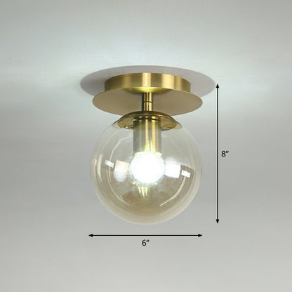 Ball Foyer Semi Flush Mount Lighting Glass 1-Light Postmodern Ceiling Light in Brass Amber Clearhalo 'Ceiling Lights' 'Close To Ceiling Lights' 'Close to ceiling' 'Semi-flushmount' Lighting' 2353944