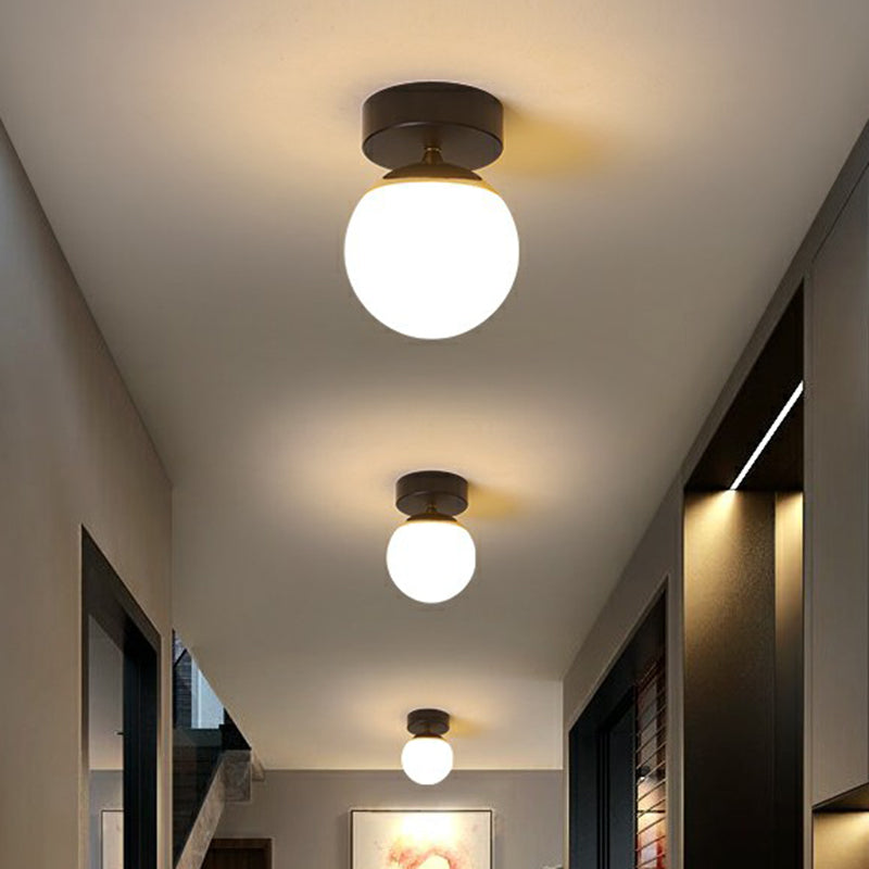 Sphere Cream Glass Flushmount Light Simplicity 1 Bulb Black Ceiling Mount Light Fixture for Aisle Clearhalo 'Ceiling Lights' 'Close To Ceiling Lights' 'Close to ceiling' Lighting' 2353953