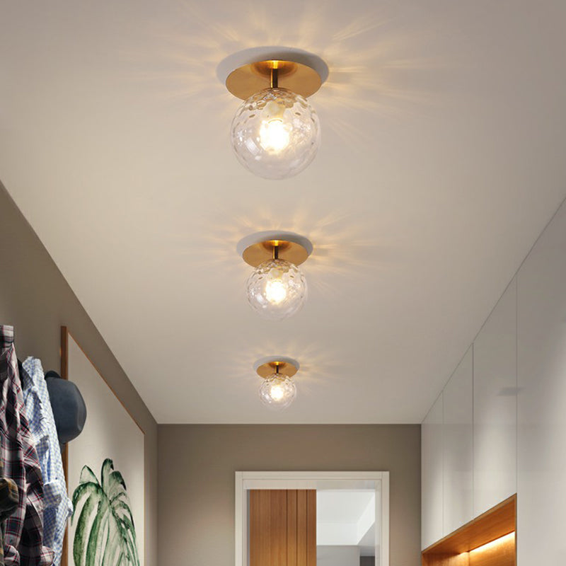 Single Balcony Ceiling Flush Light Postmodern Gold Semi Flush Mount with Ball Clear Ripple Glass Shade Clearhalo 'Ceiling Lights' 'Close To Ceiling Lights' 'Close to ceiling' 'Semi-flushmount' Lighting' 2353958