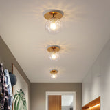 Single Balcony Ceiling Flush Light Postmodern Gold Semi Flush Mount with Ball Clear Ripple Glass Shade Clearhalo 'Ceiling Lights' 'Close To Ceiling Lights' 'Close to ceiling' 'Semi-flushmount' Lighting' 2353958