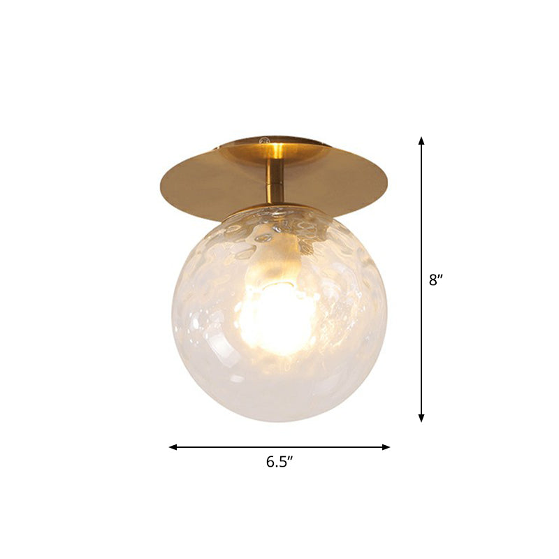Single Balcony Ceiling Flush Light Postmodern Gold Semi Flush Mount with Ball Clear Ripple Glass Shade Gold Clearhalo 'Ceiling Lights' 'Close To Ceiling Lights' 'Close to ceiling' 'Semi-flushmount' Lighting' 2353959