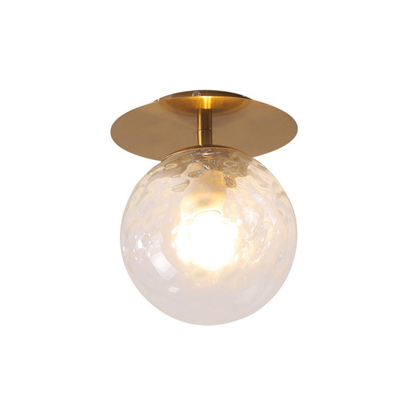 Single Balcony Ceiling Flush Light Postmodern Gold Semi Flush Mount with Ball Clear Ripple Glass Shade Clearhalo 'Ceiling Lights' 'Close To Ceiling Lights' 'Close to ceiling' 'Semi-flushmount' Lighting' 2353963