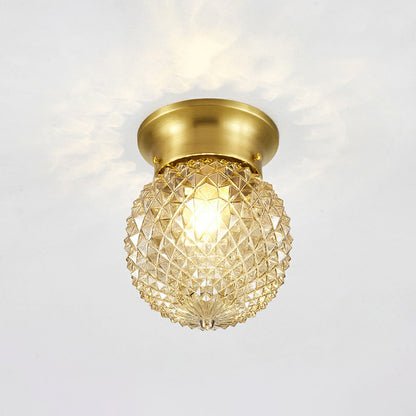 Clear Glass Pineapple Ceiling Fixture Minimalist 1 Head Brass Flush Mount Light for Corridor Brass 6" Clearhalo 'Ceiling Lights' 'Close To Ceiling Lights' 'Close to ceiling' 'Semi-flushmount' Lighting' 2353965