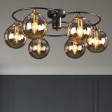 Postmodern Semi Flush Chandelier Black and Brass Ball Ceiling Light with Glass Shade Clearhalo 'Ceiling Lights' 'Close To Ceiling Lights' 'Close to ceiling' 'Semi-flushmount' Lighting' 2353995