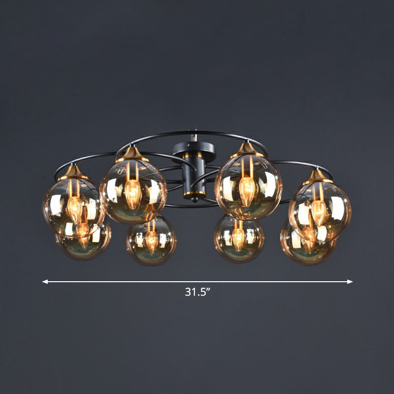 Postmodern Semi Flush Chandelier Black and Brass Ball Ceiling Light with Glass Shade 8 Amber Clearhalo 'Ceiling Lights' 'Close To Ceiling Lights' 'Close to ceiling' 'Semi-flushmount' Lighting' 2353997