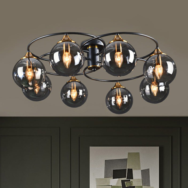 Postmodern Semi Flush Chandelier Black and Brass Ball Ceiling Light with Glass Shade Clearhalo 'Ceiling Lights' 'Close To Ceiling Lights' 'Close to ceiling' 'Semi-flushmount' Lighting' 2354000