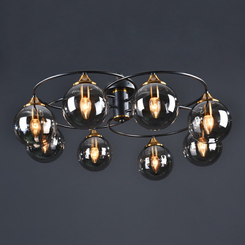 Postmodern Semi Flush Chandelier Black and Brass Ball Ceiling Light with Glass Shade Clearhalo 'Ceiling Lights' 'Close To Ceiling Lights' 'Close to ceiling' 'Semi-flushmount' Lighting' 2354002