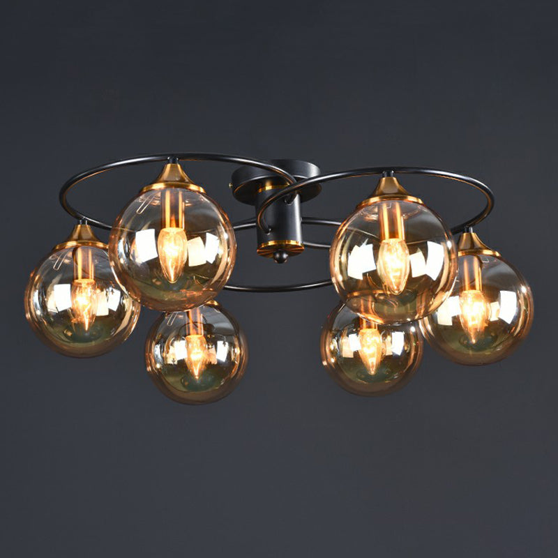 Postmodern Semi Flush Chandelier Black and Brass Ball Ceiling Light with Glass Shade Clearhalo 'Ceiling Lights' 'Close To Ceiling Lights' 'Close to ceiling' 'Semi-flushmount' Lighting' 2354004