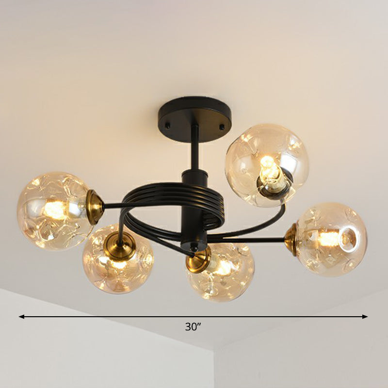 Swirl Ceiling Mount Fixture Nordic Dimple Ball Glass Living Room Semi Flush Mount Lighting 5 Amber Clearhalo 'Ceiling Lights' 'Close To Ceiling Lights' 'Close to ceiling' 'Semi-flushmount' Lighting' 2354008
