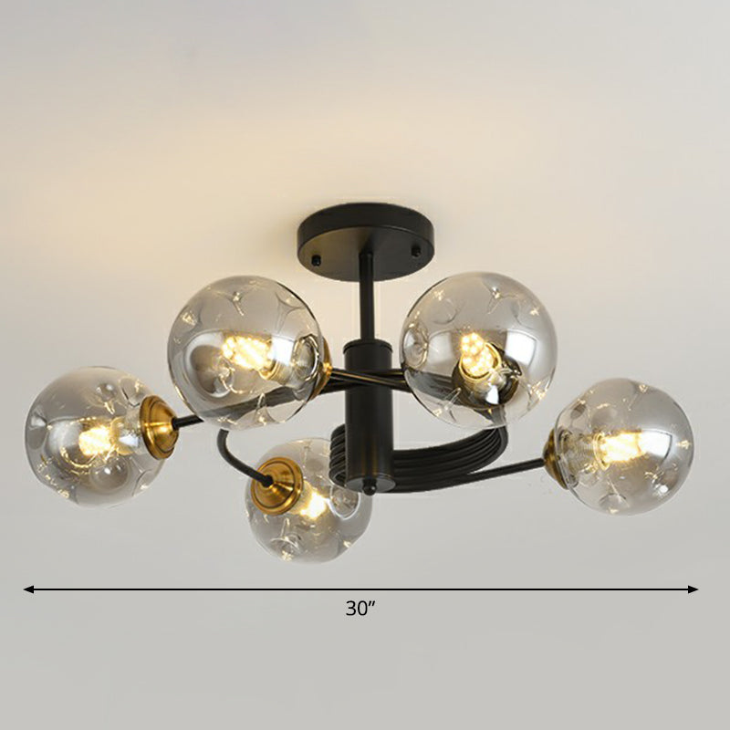 Swirl Ceiling Mount Fixture Nordic Dimple Ball Glass Living Room Semi Flush Mount Lighting 5 Smoke Gray Clearhalo 'Ceiling Lights' 'Close To Ceiling Lights' 'Close to ceiling' 'Semi-flushmount' Lighting' 2354012