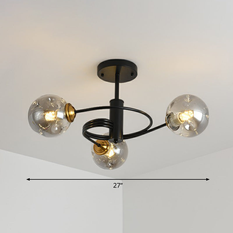 Swirl Ceiling Mount Fixture Nordic Dimple Ball Glass Living Room Semi Flush Mount Lighting 3 Smoke Gray Clearhalo 'Ceiling Lights' 'Close To Ceiling Lights' 'Close to ceiling' 'Semi-flushmount' Lighting' 2354014