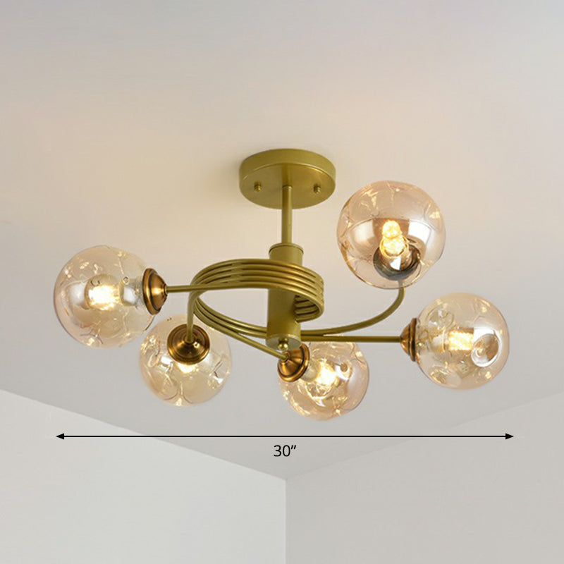 Swirl Ceiling Mount Fixture Nordic Dimple Ball Glass Living Room Semi Flush Mount Lighting 5 Gold Clearhalo 'Ceiling Lights' 'Close To Ceiling Lights' 'Close to ceiling' 'Semi-flushmount' Lighting' 2354016
