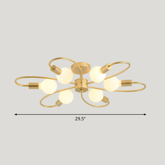 Champagne Whirled Close to Ceiling Light Modern Style Metal Semi Flush Light for Bedroom 6 Champagne Clearhalo 'Ceiling Lights' 'Close To Ceiling Lights' 'Close to ceiling' 'Semi-flushmount' Lighting' 2354017
