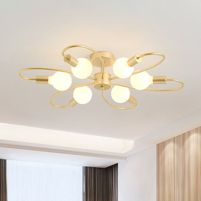 Champagne Whirled Close to Ceiling Light Modern Style Metal Semi Flush Light for Bedroom Clearhalo 'Ceiling Lights' 'Close To Ceiling Lights' 'Close to ceiling' 'Semi-flushmount' Lighting' 2354018