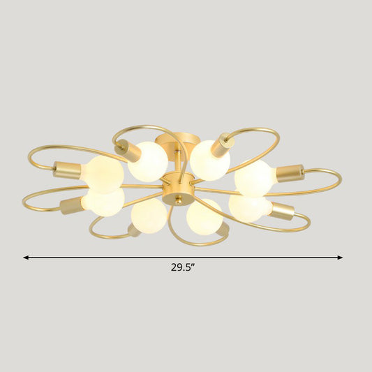Champagne Whirled Close to Ceiling Light Modern Style Metal Semi Flush Light for Bedroom 8 Champagne Clearhalo 'Ceiling Lights' 'Close To Ceiling Lights' 'Close to ceiling' 'Semi-flushmount' Lighting' 2354019