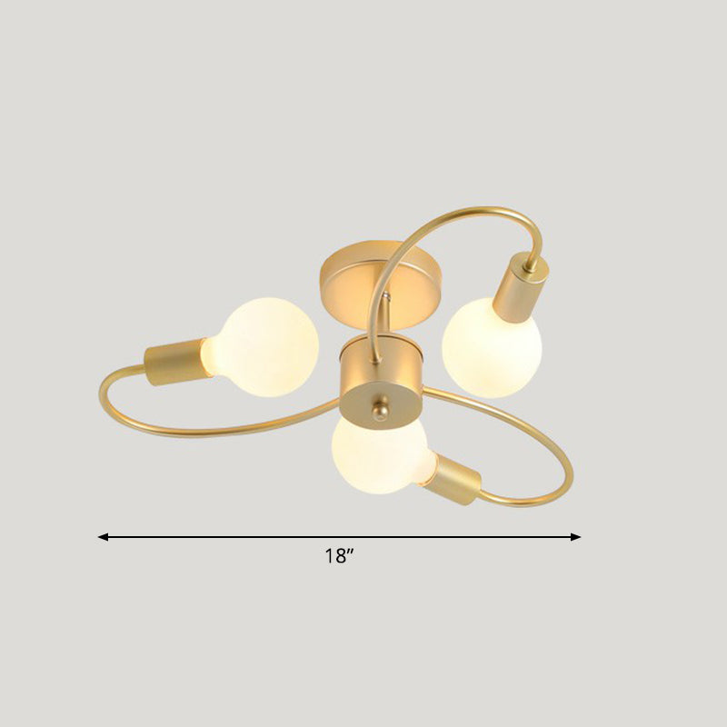 Champagne Whirled Close to Ceiling Light Modern Style Metal Semi Flush Light for Bedroom 3 Champagne Clearhalo 'Ceiling Lights' 'Close To Ceiling Lights' 'Close to ceiling' 'Semi-flushmount' Lighting' 2354020