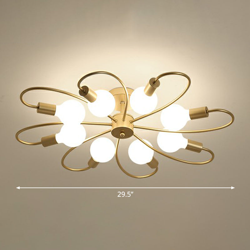 Champagne Whirled Close to Ceiling Light Modern Style Metal Semi Flush Light for Bedroom Clearhalo 'Ceiling Lights' 'Close To Ceiling Lights' 'Close to ceiling' 'Semi-flushmount' Lighting' 2354021