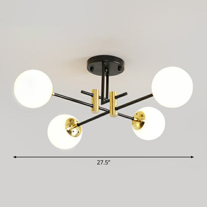Ball Flush Mount Ceiling Light Minimalist Glass Bedroom Semi Flush Mount Fixture in Black 4 White Clearhalo 'Ceiling Lights' 'Close To Ceiling Lights' 'Close to ceiling' 'Semi-flushmount' Lighting' 2354026