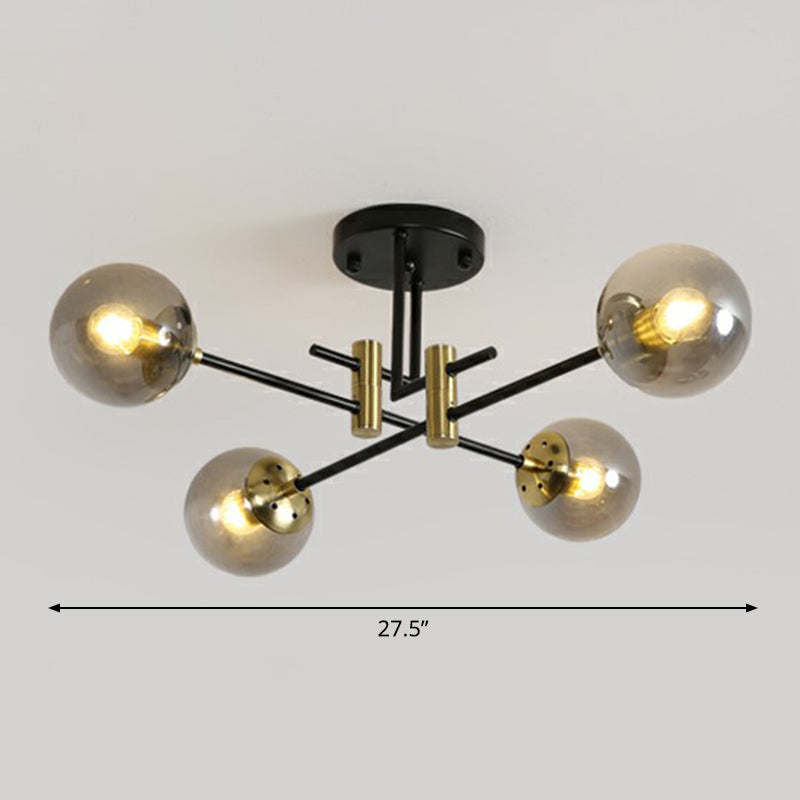 Ball Flush Mount Ceiling Light Minimalist Glass Bedroom Semi Flush Mount Fixture in Black - 4 - Smoke Gray - Clearhalo - 'Ceiling Lights' - 'Close To Ceiling Lights' - 'Close to ceiling' - 'Semi-flushmount' - Lighting' - 2354037