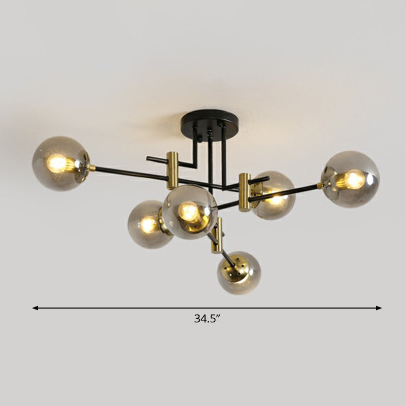 Ball Flush Mount Ceiling Light Minimalist Glass Bedroom Semi Flush Mount Fixture in Black - 6 - Smoke Gray - Clearhalo - 'Ceiling Lights' - 'Close To Ceiling Lights' - 'Close to ceiling' - 'Semi-flushmount' - Lighting' - 2354038
