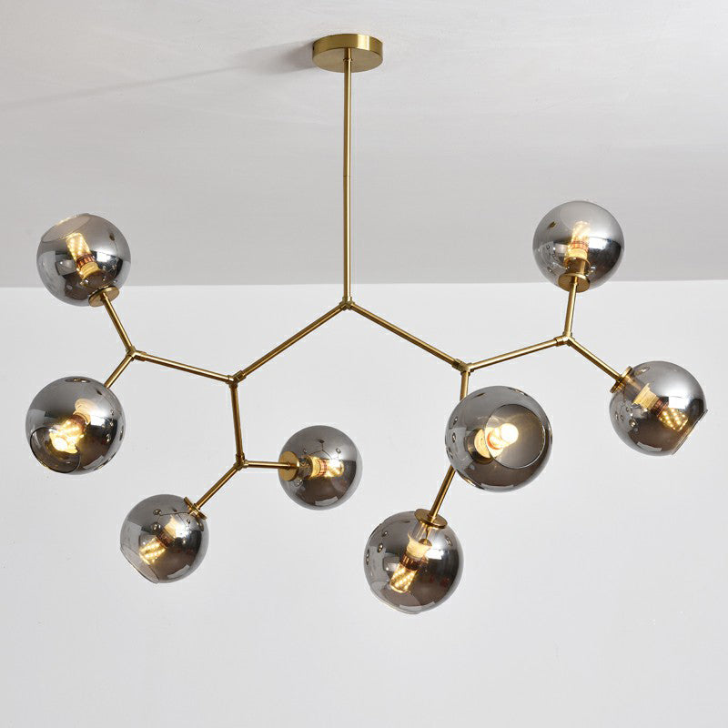 Brass Finish Molecular Chandelier Postmodern Metal Hanging Light with Ball Glass Shade Clearhalo 'Ceiling Lights' 'Chandeliers' 'Clear' 'Industrial' 'Modern Chandeliers' 'Modern' 'Tiffany' 'Traditional Chandeliers' Lighting' 2354039