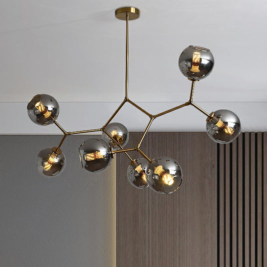 Brass Finish Molecular Chandelier Postmodern Metal Hanging Light with Ball Glass Shade Clearhalo 'Ceiling Lights' 'Chandeliers' 'Clear' 'Industrial' 'Modern Chandeliers' 'Modern' 'Tiffany' 'Traditional Chandeliers' Lighting' 2354042