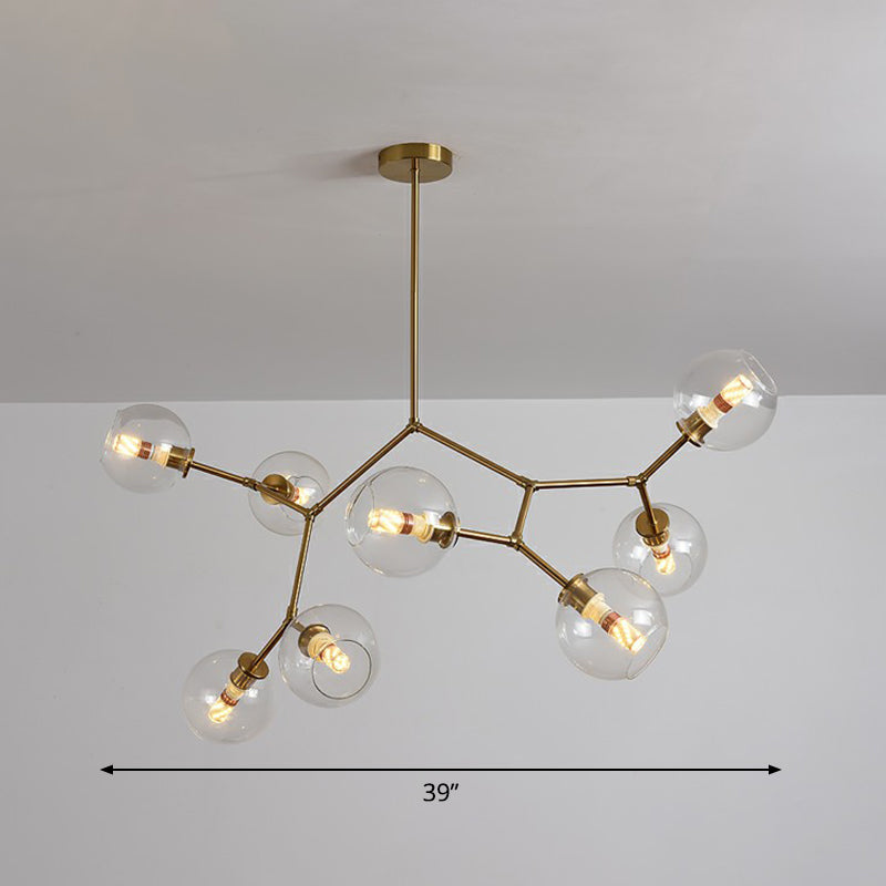Brass Finish Molecular Chandelier Postmodern Metal Hanging Light with Ball Glass Shade 8 Clear Clearhalo 'Ceiling Lights' 'Chandeliers' 'Clear' 'Industrial' 'Modern Chandeliers' 'Modern' 'Tiffany' 'Traditional Chandeliers' Lighting' 2354043