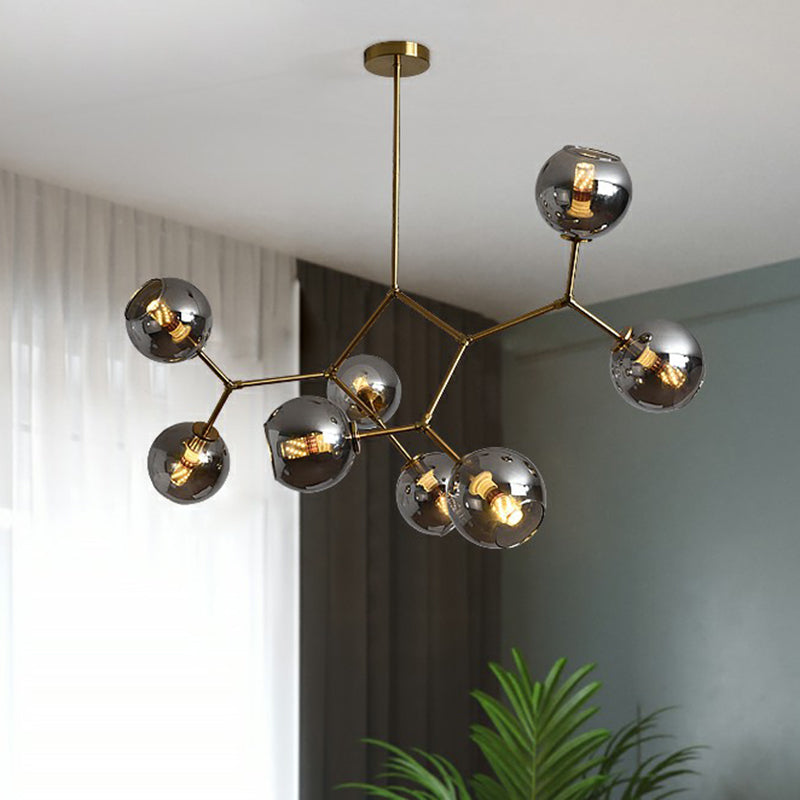 Brass Finish Molecular Chandelier Postmodern Metal Hanging Light with Ball Glass Shade Clearhalo 'Ceiling Lights' 'Chandeliers' 'Clear' 'Industrial' 'Modern Chandeliers' 'Modern' 'Tiffany' 'Traditional Chandeliers' Lighting' 2354044