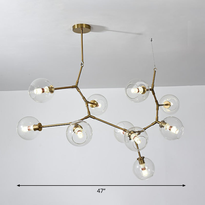Brass Finish Molecular Chandelier Postmodern Metal Hanging Light with Ball Glass Shade 10 Clear Clearhalo 'Ceiling Lights' 'Chandeliers' 'Clear' 'Industrial' 'Modern Chandeliers' 'Modern' 'Tiffany' 'Traditional Chandeliers' Lighting' 2354045