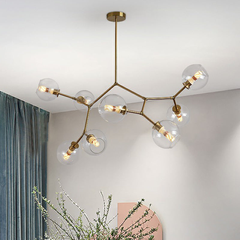 Brass Finish Molecular Chandelier Postmodern Metal Hanging Light with Ball Glass Shade Clearhalo 'Ceiling Lights' 'Chandeliers' 'Clear' 'Industrial' 'Modern Chandeliers' 'Modern' 'Tiffany' 'Traditional Chandeliers' Lighting' 2354046