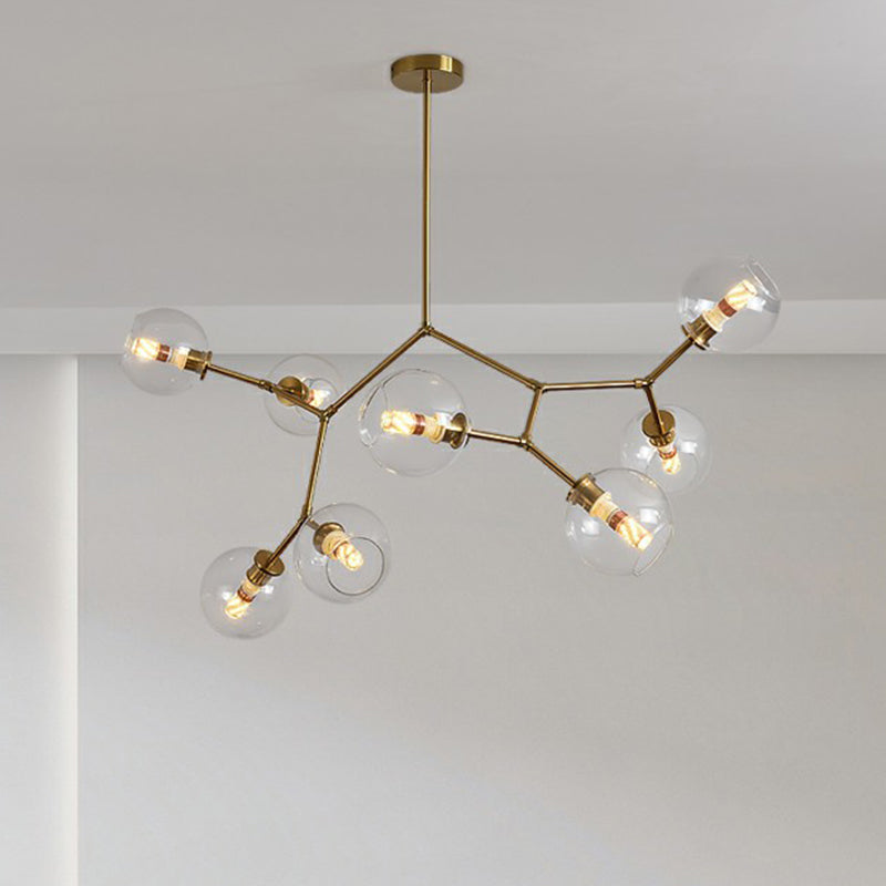 Brass Finish Molecular Chandelier Postmodern Metal Hanging Light with Ball Glass Shade Clearhalo 'Ceiling Lights' 'Chandeliers' 'Clear' 'Industrial' 'Modern Chandeliers' 'Modern' 'Tiffany' 'Traditional Chandeliers' Lighting' 2354047